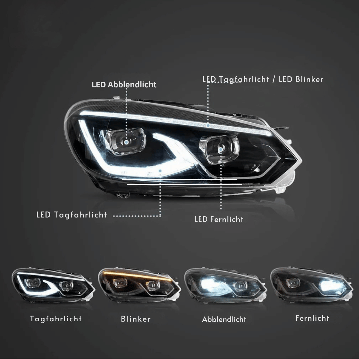 Voll LED Scheinwerfer Set Schwarz für VW Golf 6 VI 2008–2013 Hatchback & Variant mit Welcome Light