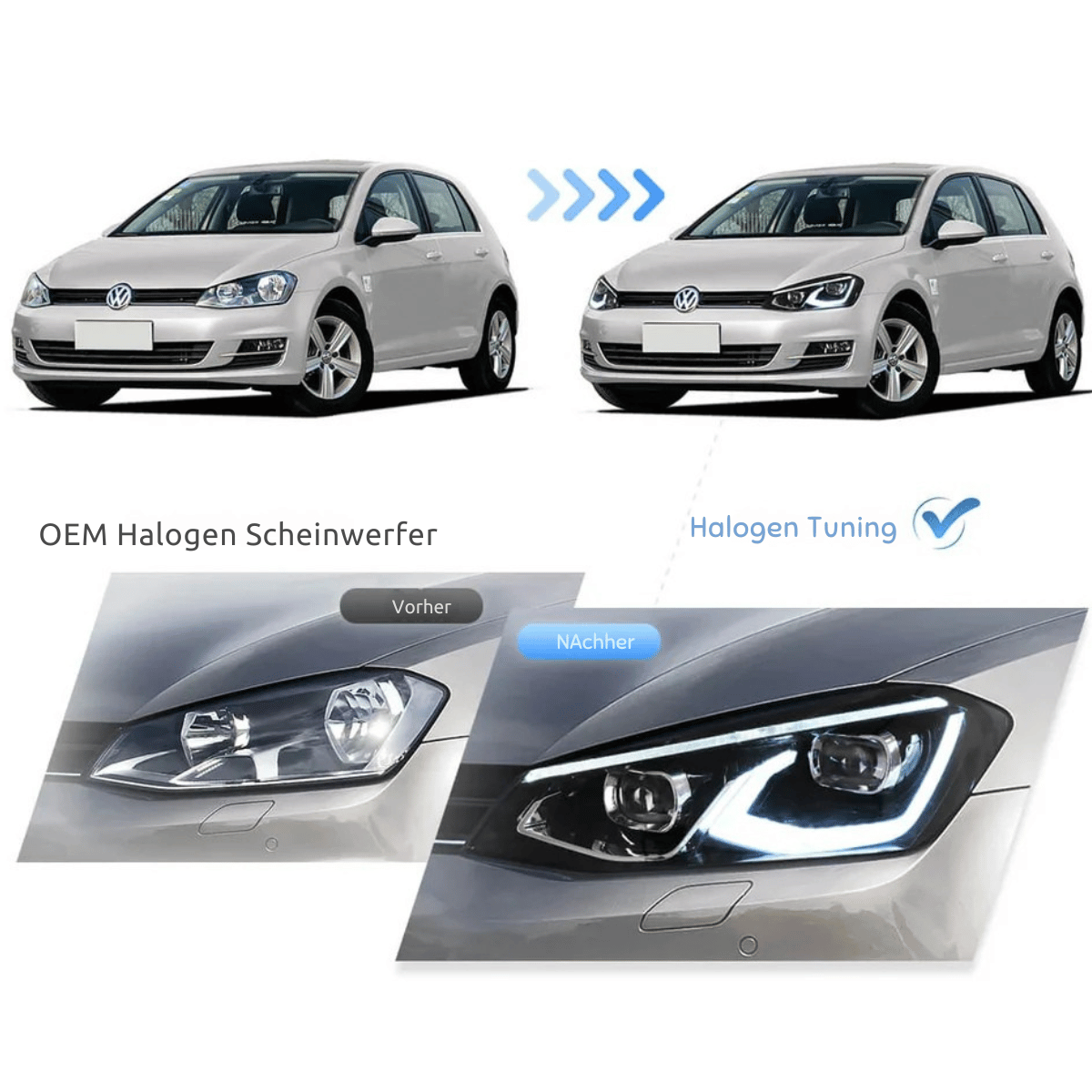 Voll LED Scheinwerfer Set Schwarz für Golf 7 VII 2013–2017 mit Welcome Light