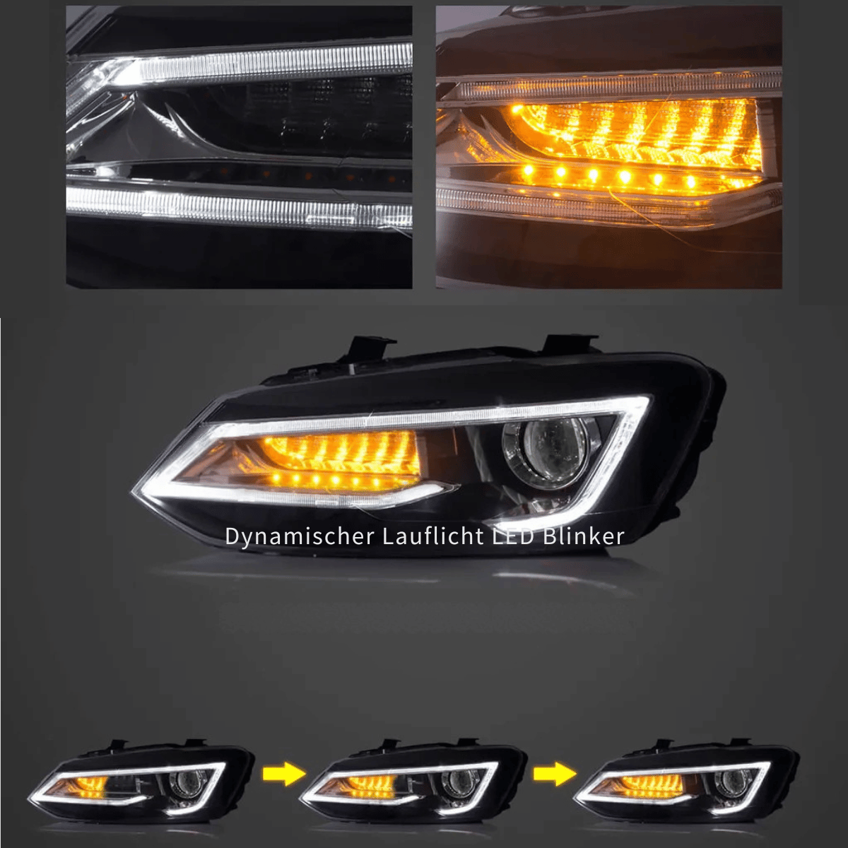 LED Scheinwerfer Set Schwarz für VW Polo V 6R 6C Hatchback 2009–2017 mit Dynamischen Blinkern
