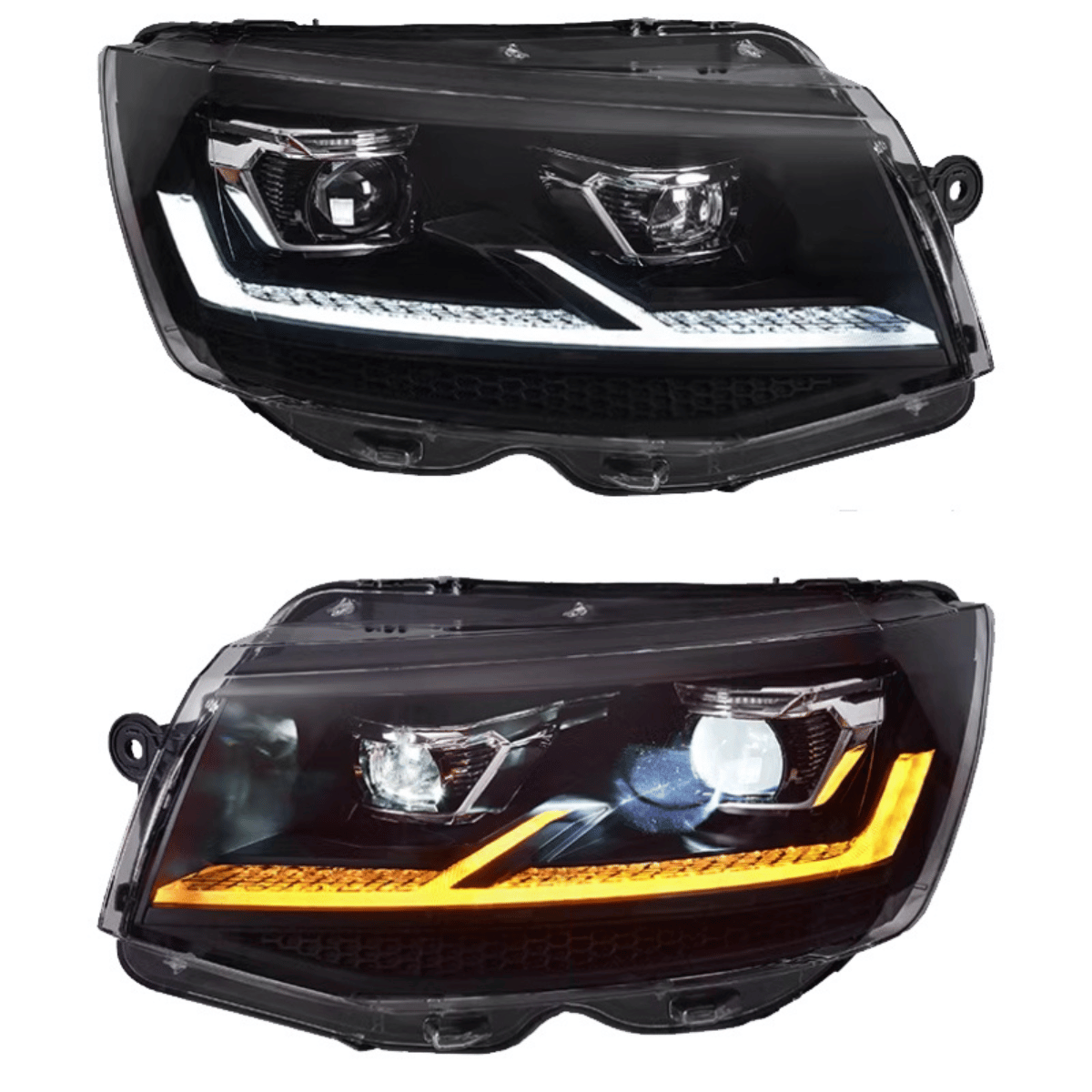 LED Scheinwerfer für VW T5 mit Tagfahrlicht und gelben Akzenten, Tuning Scheinwerfer