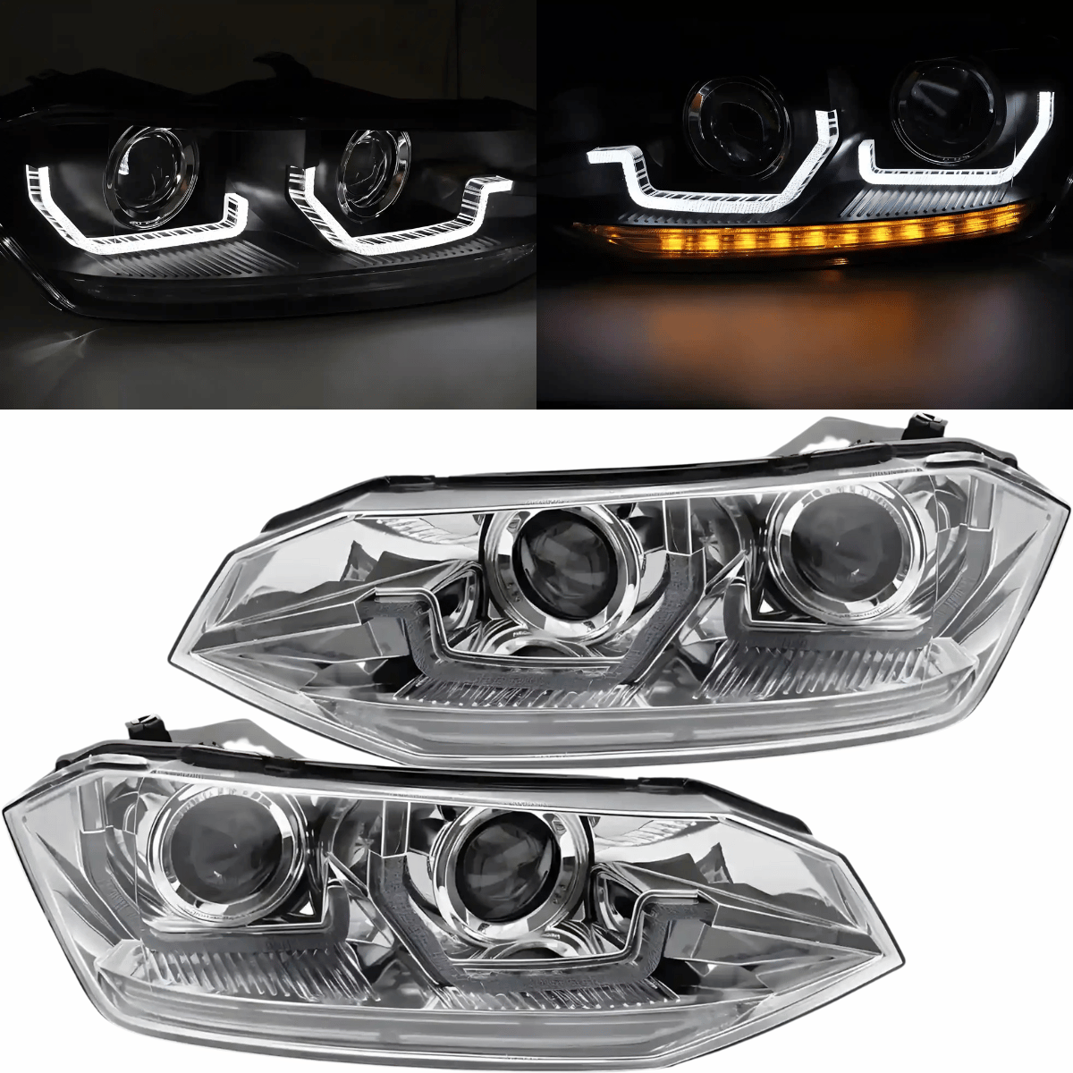 Scheinwerfer Set Chrom für VW Polo VI 2G 2017–2021 mit LED Tagfahrlicht & Dynamischer Blinker