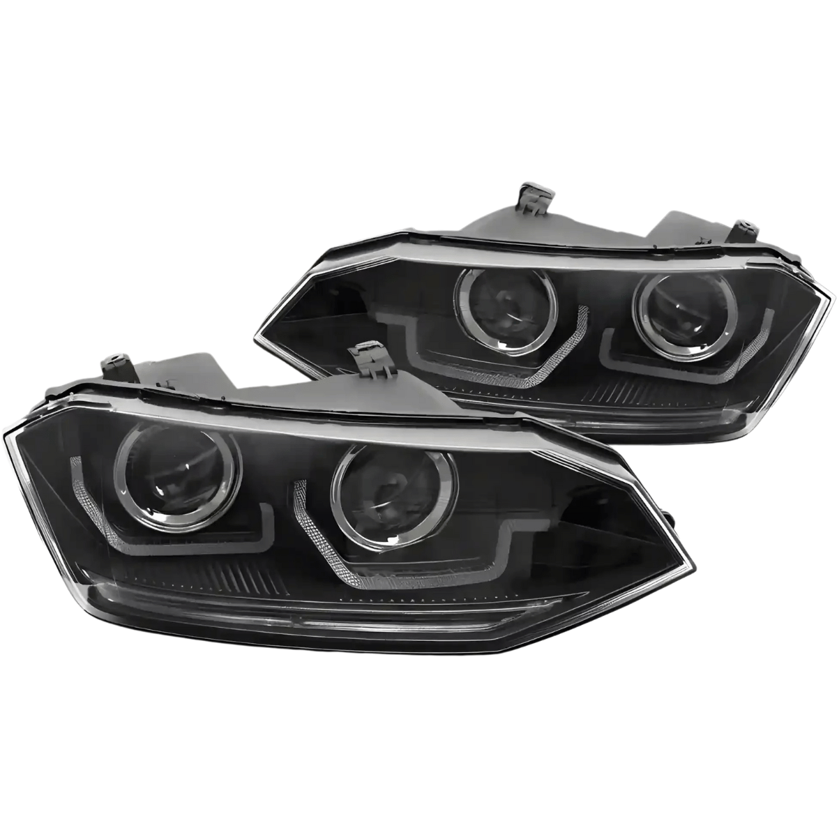 Scheinwerfer Set Schwarz für VW Polo VI 2G 2017–2021 mit LED Tagfahrlicht & Dynamischer Blinker