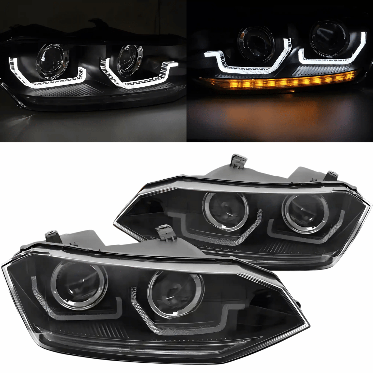 Scheinwerfer Set Schwarz für VW Polo VI 2G 2017–2021 mit LED Tagfahrlicht & Dynamischer Blinker