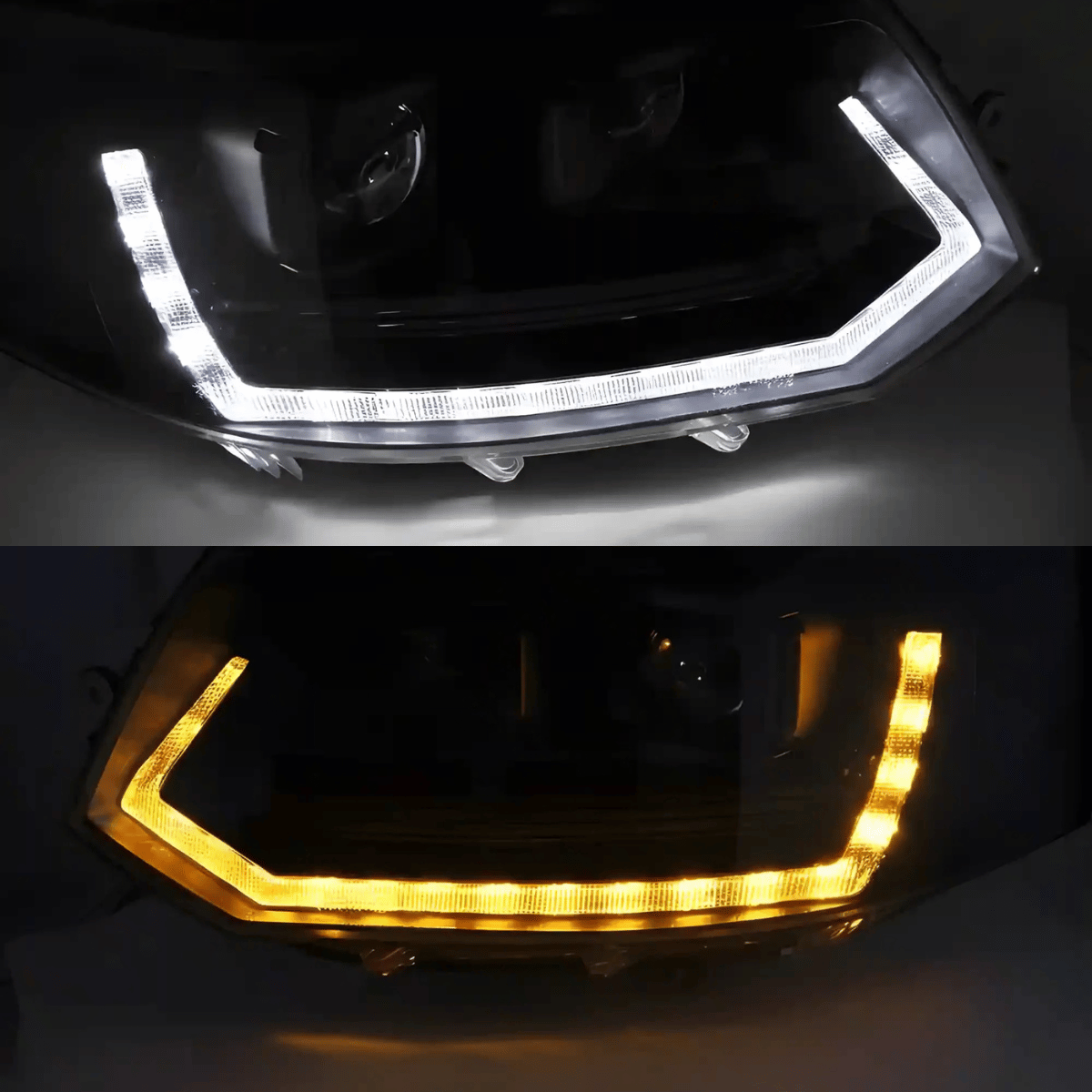 Voll LED Scheinwerfer Set Schwarz für VW T5.2 2010–2015 Transporter mit LED Tagfahrlicht & Dynamischem Blinker