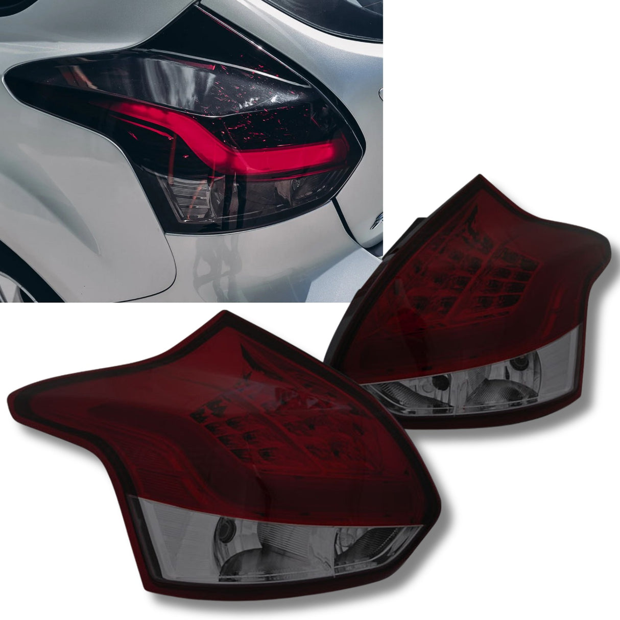 LED Lightbar Rückleuchten in rot matt für Ford Focus 3 2011-10.2014