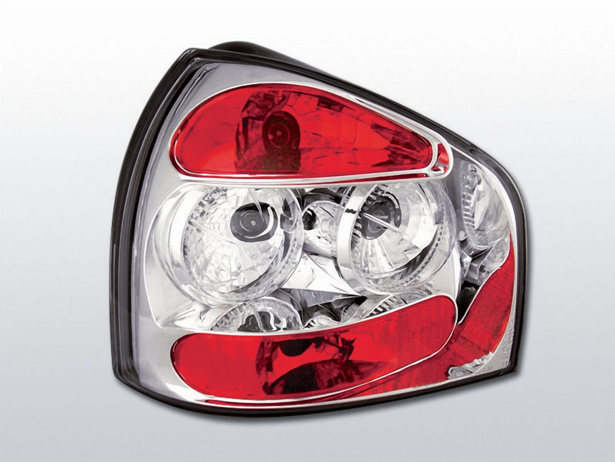 LED Rückleuchten für Audi A3 8L im Tuning Design, rot-transparent mit Chrom-Akzenten