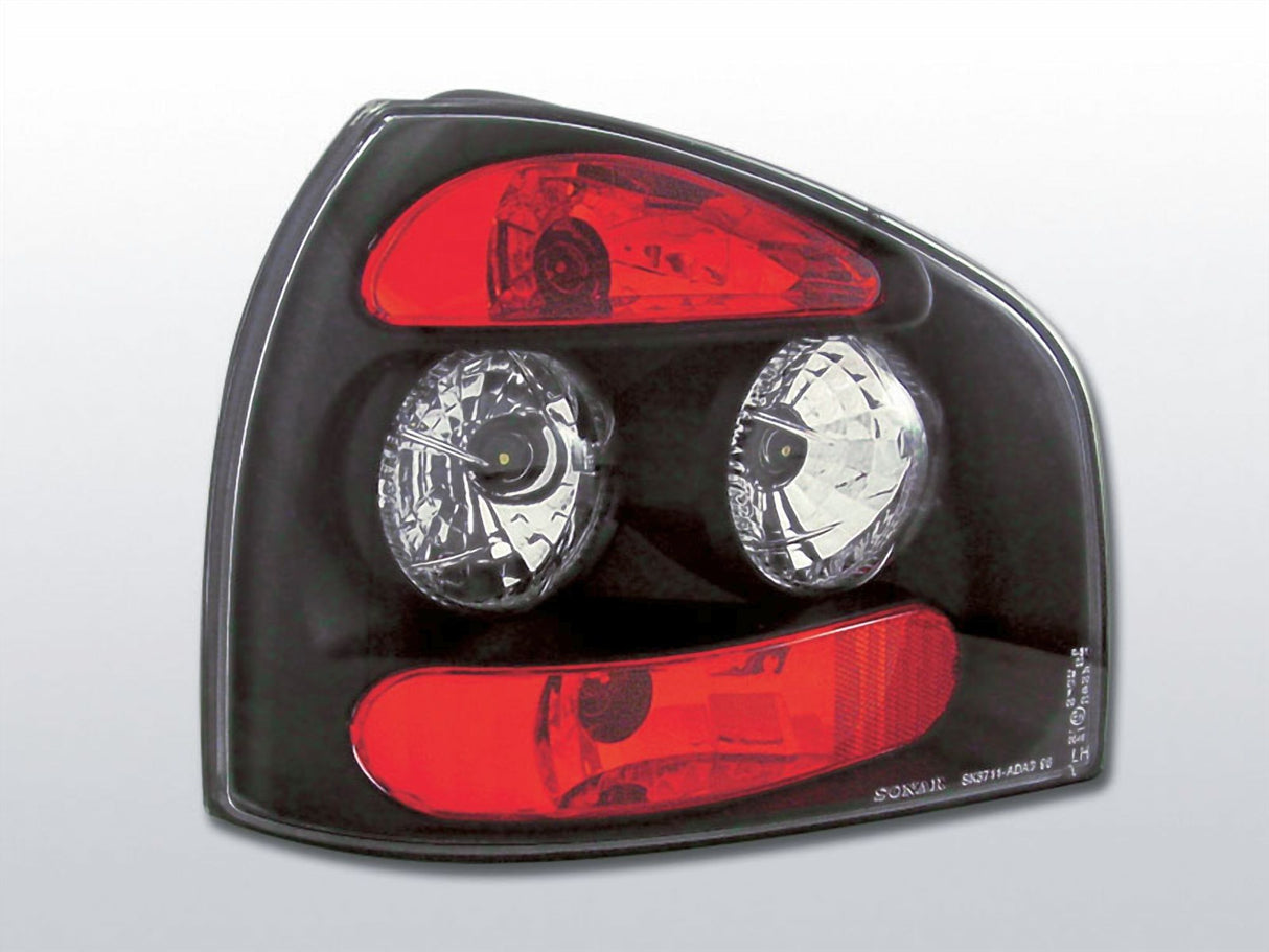 Schwarze LED Rückleuchten für Opel Corsa B 93-00 Sonar LH mit roten Akzenten und Klarglas
