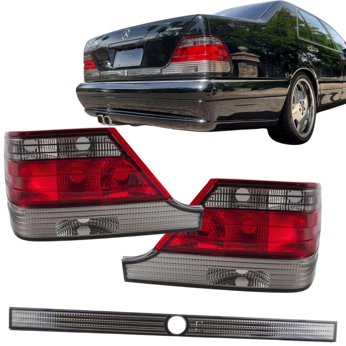 Rückleuchten Set in rauch smoke red rot für Mercedes W140 1995-10.1998