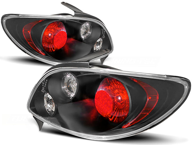 Schwarze Rückleuchten Set Peugeot 206 10.1998- mit roten Akzenten und Klarglasoptik