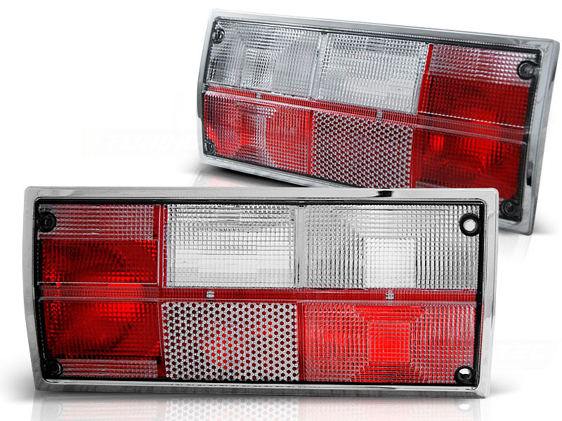 Rückleuchten Set rot für VW T3 79-92, Chromrahmen, Tuning Rücklichter