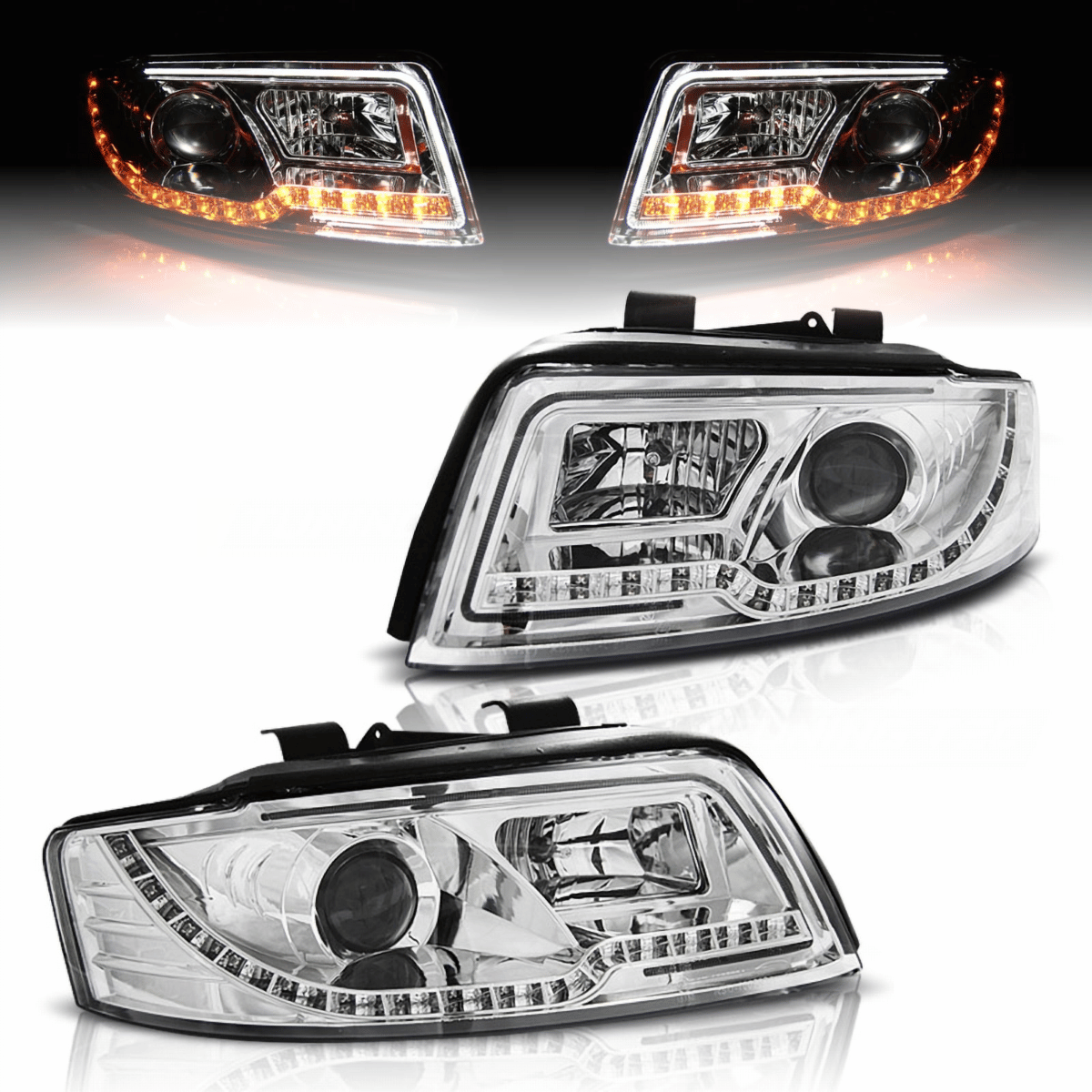 LED Tube Light Scheinwerfer Set Chrom für Audi A4 B6