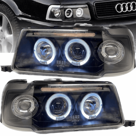 Angel Eyes Scheinwerfer für Audi 80 B4 in schwarz mit Doppel-Halo-Ringen