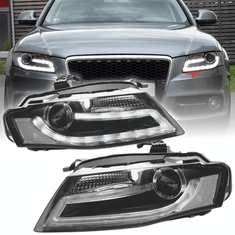Scheinwerfer für Audi A4 B8 mit LED Light Tube Tagfahrlicht in Schwarz