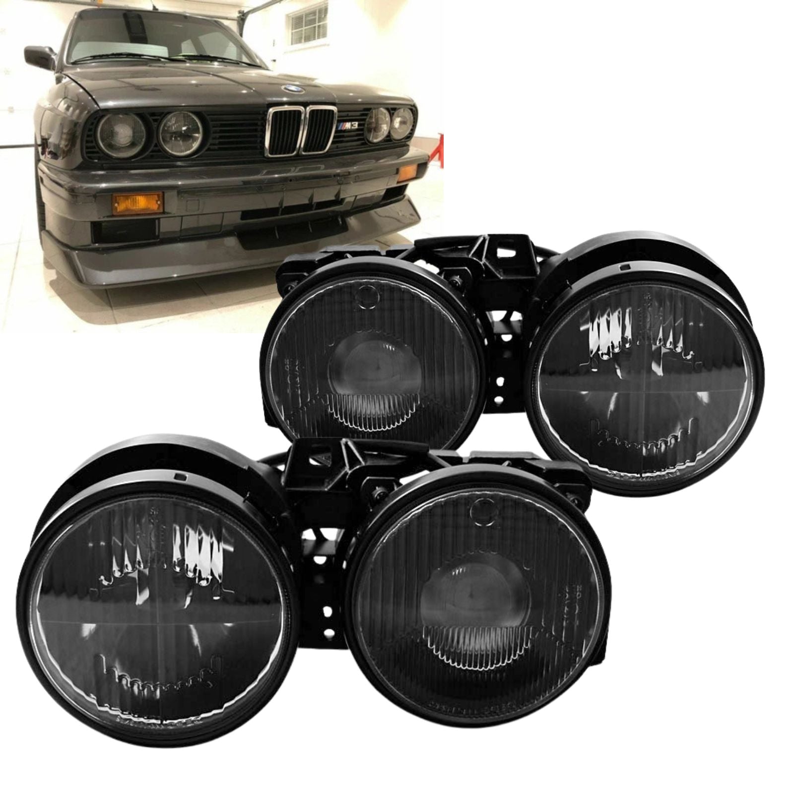 Doppel Scheinwerfer Set für BMW E30 schwarz mit Fadenkreuz