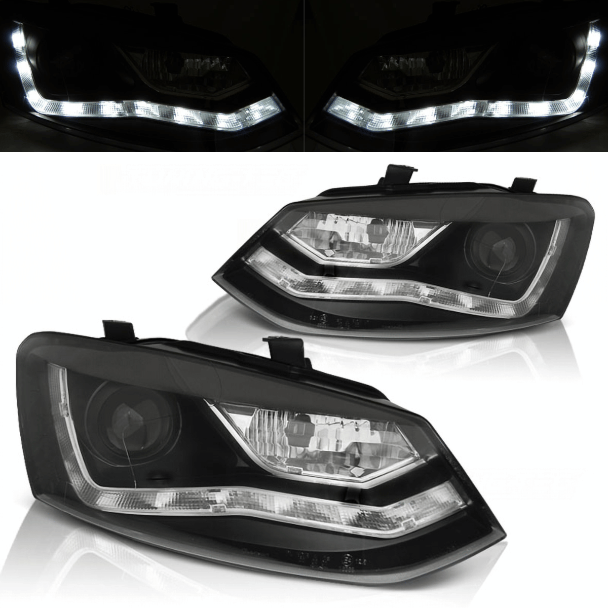 Voll LED Scheinwerfer Set LightTube Schwarz für VW Caddy SB ab 2020 mit Tagfahrlicht dynamischen Blinkern