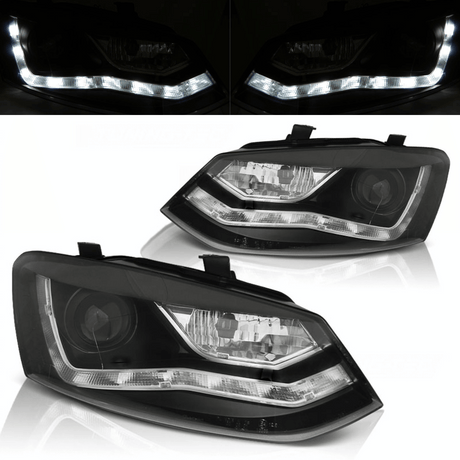 Voll LED Scheinwerfer Set LightTube Schwarz für VW Caddy SB ab 2020 mit Tagfahrlicht dynamischen Blinkern