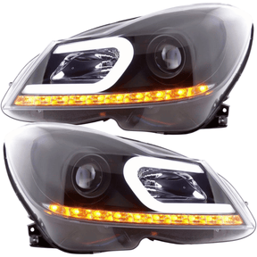 LED Tube Light Scheinwerfer Set Schwarz Mercedes C-Klasse W204 2011-2014 mit Tagfahrlicht