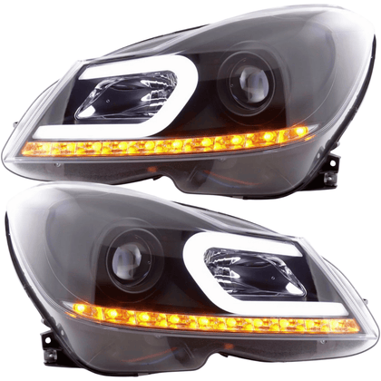 LED Tube Light Scheinwerfer Set Schwarz für Mercedes C-Klasse W204 2011–2014 Limo Coupe Kombi