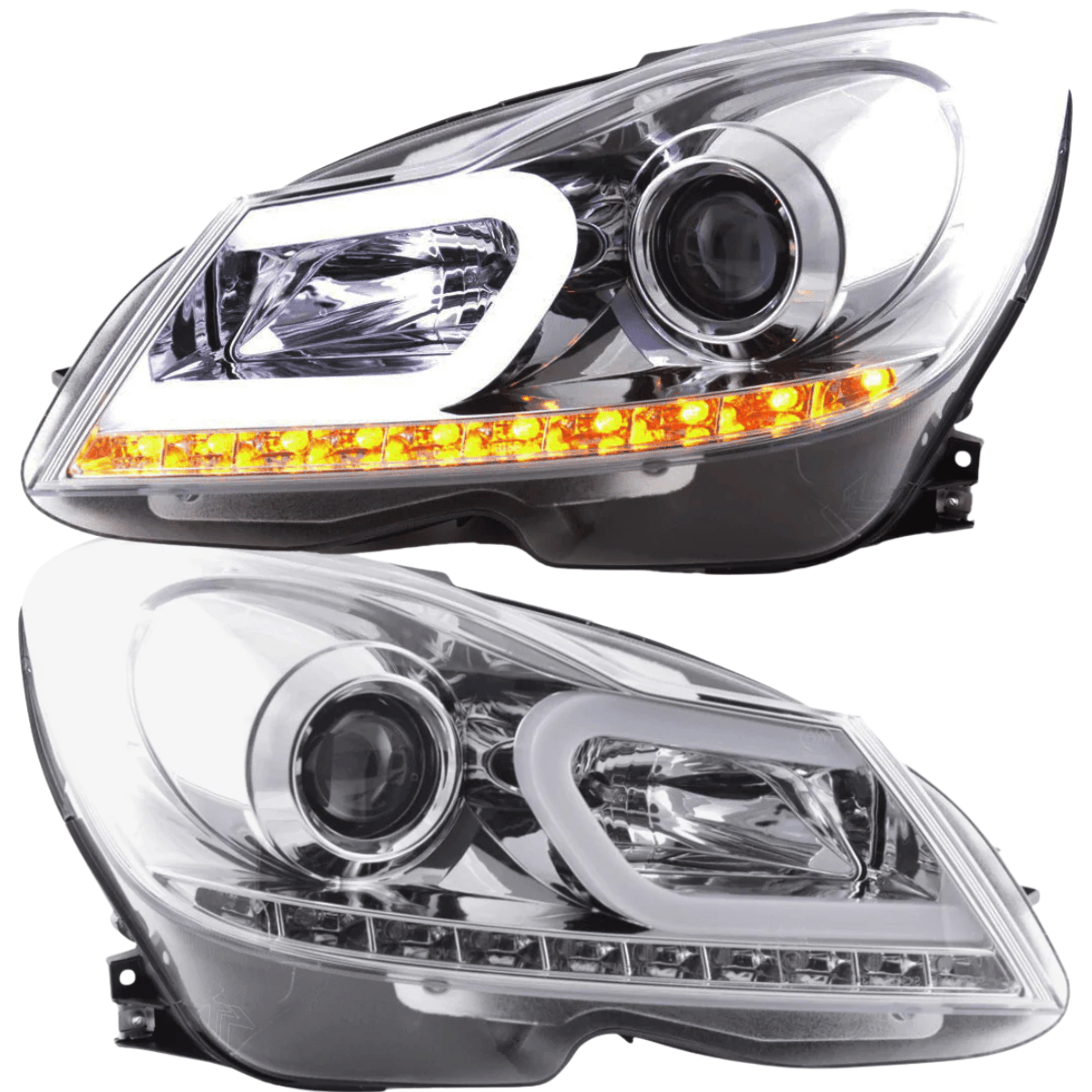 LED Tube Light Scheinwerfer Set Chrom für Mercedes C-Klasse W204 2011–2014 Limousine & Kombi - CR Tuning