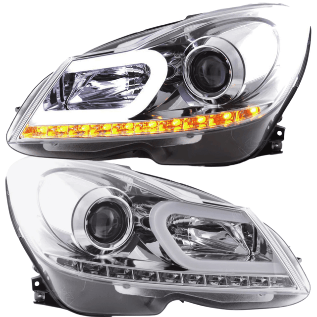 LED Tube Light Scheinwerfer Set Chrom für Mercedes C-Klasse W204 2011–2014 Limousine & Kombi - CR Tuning