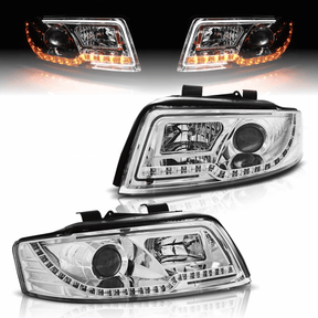 LED Tube Light Scheinwerfer Chrom Audi A4 B6 2000-2004 mit LED Blinker