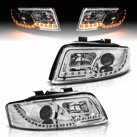 LED Tube Light Scheinwerfer Chrom Audi A4 B6 2000-2004 mit LED Blinker