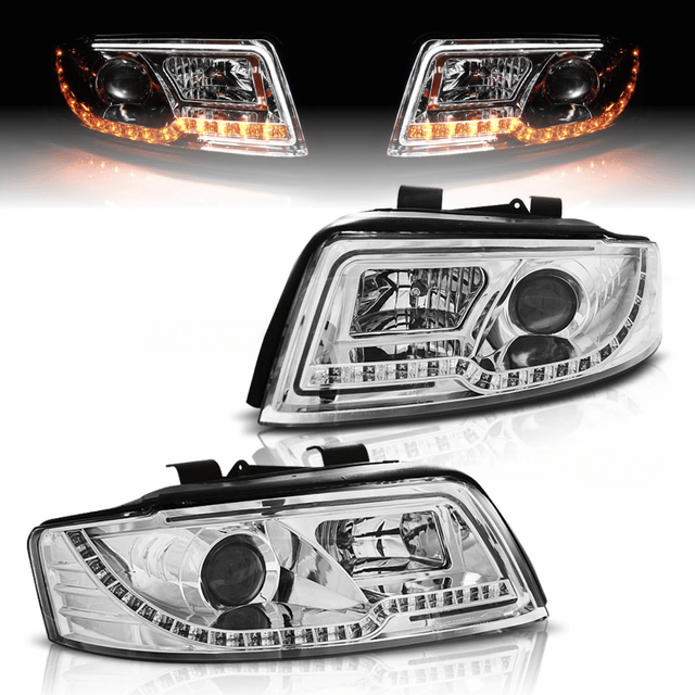 LED Tube Light Scheinwerfer Chrom Audi A4 B6 2000-2004 mit LED Blinker