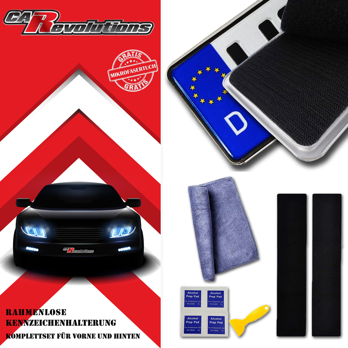 2x Auto und Motorrad Kennzeichenhalter Klett Set rahmenlos