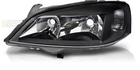 Halogen Scheinwerfer Schwarz für Opel Astra G 1997 –2004 Schrägheck Limo Kombi Coupé Cabrio - Ersatzscheinwerfer & OEM-Passform - CR Tuning