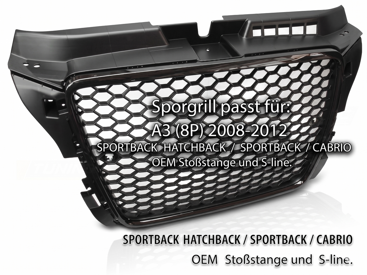 Sportgrill für Audi A3 8P 2008-2012 Sportback Cabrio Stoßstange S-line