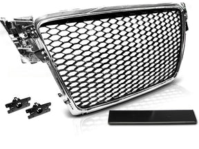 Sportgrill Waben Front Grill für Audi A4 B8 08-11 chrom mit Halterungen und Kennzeichenblende