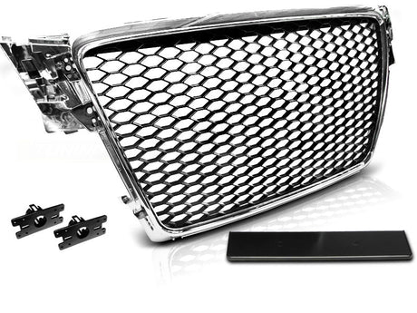 grill Wabendesign Chrom mit Halterungen und Kennzeichenblende für Audi A4 B8 Kühler