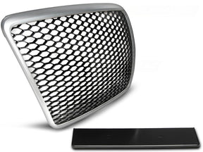 grill Sport Front Grill silberner Rahmen schwarzes Wabenmuster mit schwarzer Kennzeichenblende für Audi A6 4F C6 Facelift