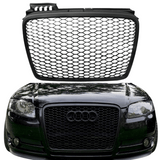 Sportgrill Waben für Audi A4 B7 2004-2009, Gitter schwarz, Kennzeichenhalter
