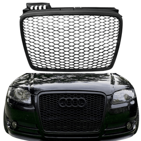 Sportgrill Waben für Audi A4 B7 2004-2009, Gitter schwarz, Kennzeichenhalter