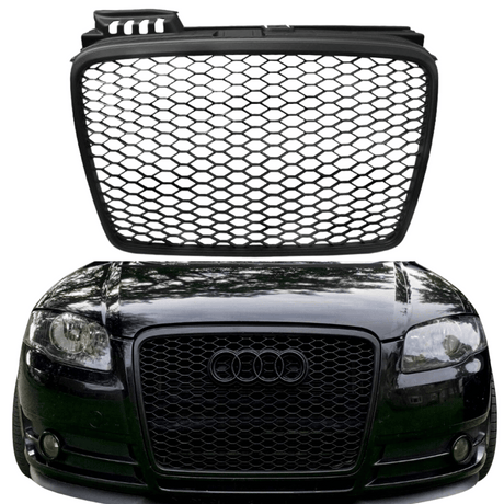 Sportgrill Waben für Audi A4 B7 2004-2009, Gitter schwarz, Kennzeichenhalter