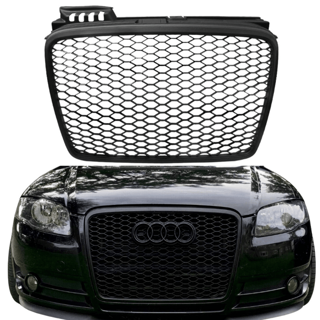 Sportgrill Waben für Audi A4 B7 2004-2009, Gitter schwarz, Kennzeichenhalter