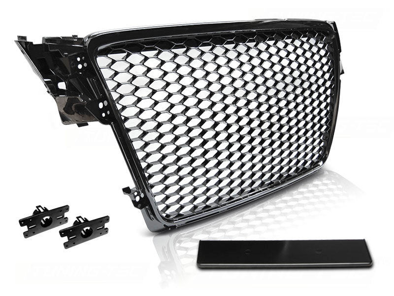 Hochglanz schwarzer Sport Frontgrill Audi A4 S4 B8 08-11 mit Logo-Halter und PDC-Aufnahme