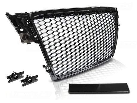 Hochglanz schwarzer Sport Frontgrill Audi A4 S4 B8 08-11 mit Logo-Halter und PDC-Aufnahme