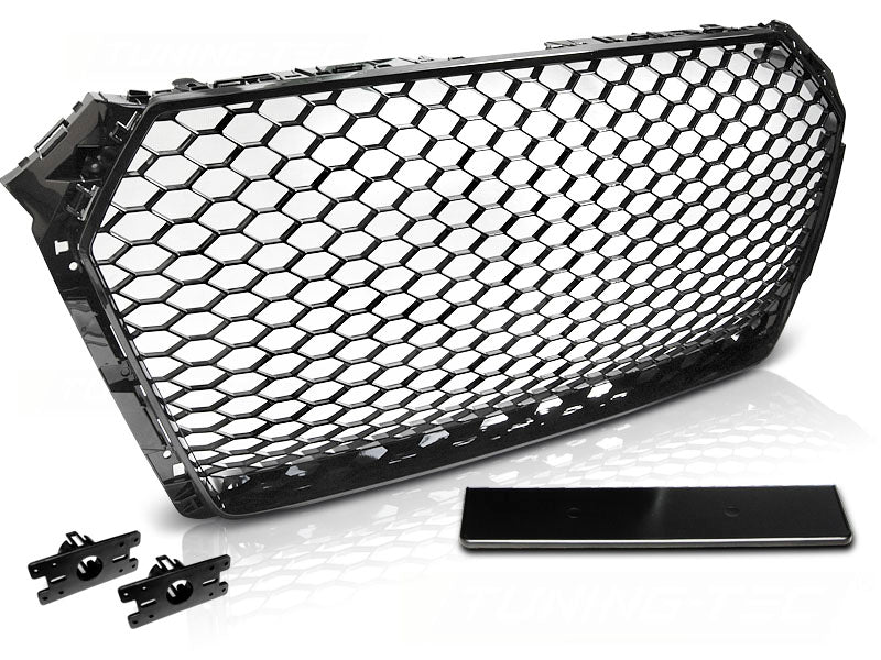Sportgrill Hochglanz Schwarz Audi A4 B9 2015-2019 Limousine Avant mit PDC-Halterung und Logo-Rahmen