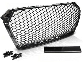 Sportgrill Hochglanz Schwarz Audi A4 B9 2015-2019 Limousine Avant mit PDC-Halterung und Logo-Rahmen