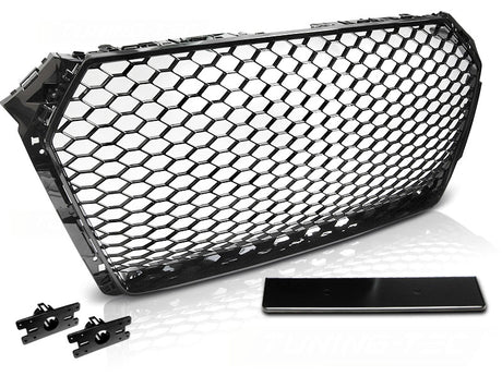 Sportgrill Hochglanz Schwarz Audi A4 B9 2015-2019 Limousine Avant mit PDC-Halterung und Logo-Rahmen