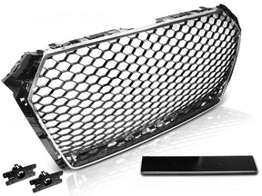 Sport Frontgrill Chrom-Schwarz für Audi A4 S4 B9, mit Logo-Halter, PDC-Halter, Kennzeichenrahmen