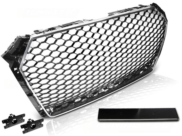 Sport Frontgrill Chrom-Schwarz für Audi A4 S4 B9, mit Logo-Halter, PDC-Halter, Kennzeichenrahmen