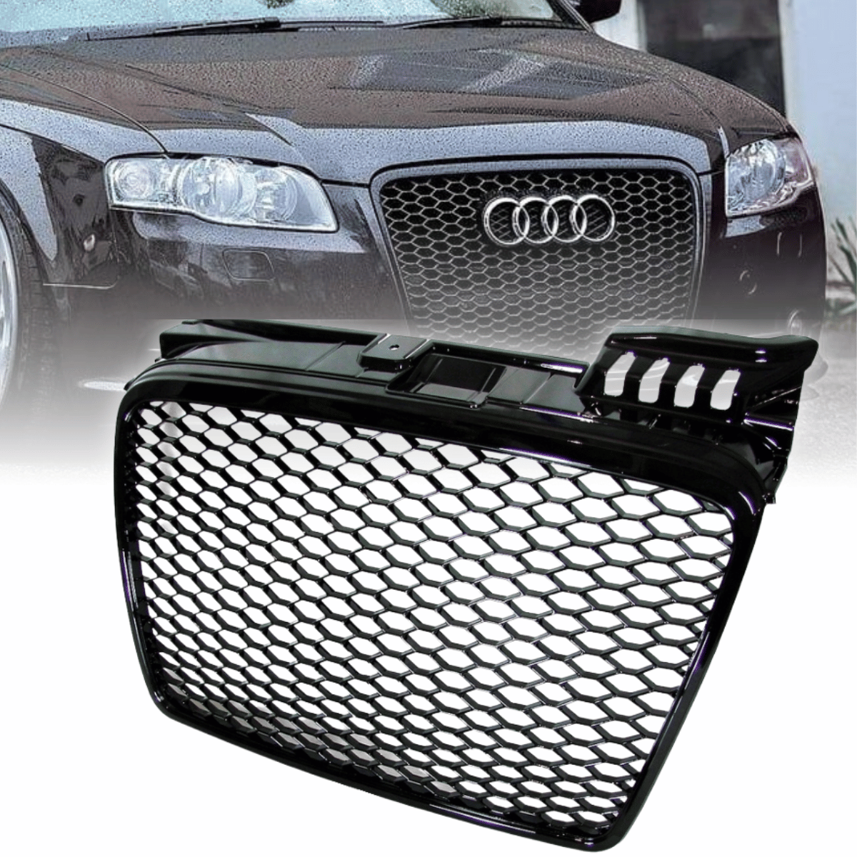 Sport Kühlergrill in Schwarz glänzend für Audi A4 B7 2004-2009 glanz Klavierlack