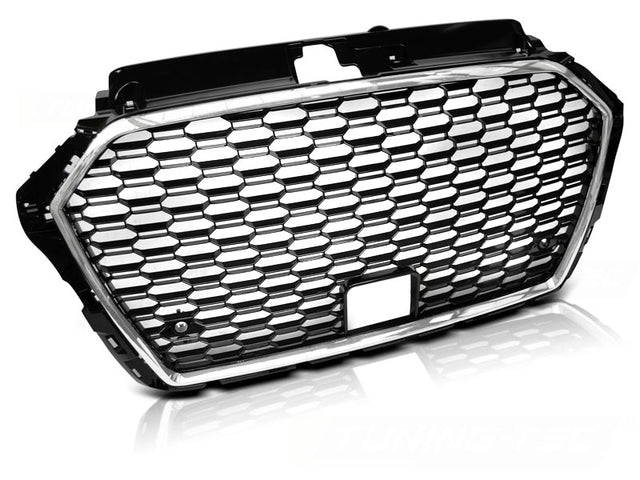 Sport Frontgrill Chrom Schwarz Audi A3 S3 8V 2017-2020 mit Kennzeichenrahmen und PDC ACC Abdeckung