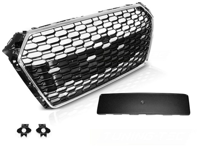 Sport Frontgrill Chrom Schwarz Audi A4 B9 2015-2019 mit Kamera-, PDC- & Logo-Halter