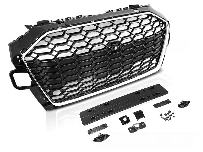 Frontgrill Chrom Schwarz mit Kamera- und PDC-Halter, Zubehör für Audi A4 B9 Sport