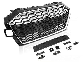 Frontgrill Chrom Schwarz mit Kamera- und PDC-Halter, Zubehör für Audi A4 B9 Sport