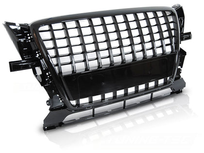 Frontgrill Hochglanz Schwarz Sportgrill für Audi Q5 2008–2012 mit Logo-Halter & PDC-Halterungen